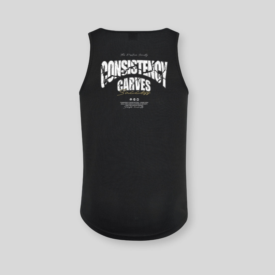 Consistency Carves Success Black Sports Vest