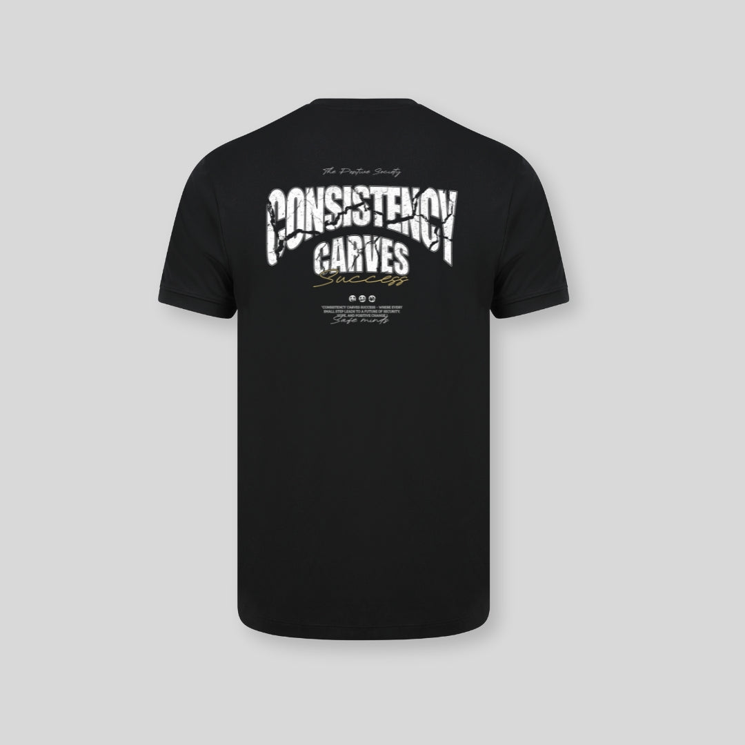 Consistency Carves Success Black Performance T Shirt